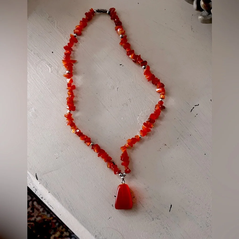 Women's Coral Necklace W/ Silver Beads as Accents - Picture 1 of 4